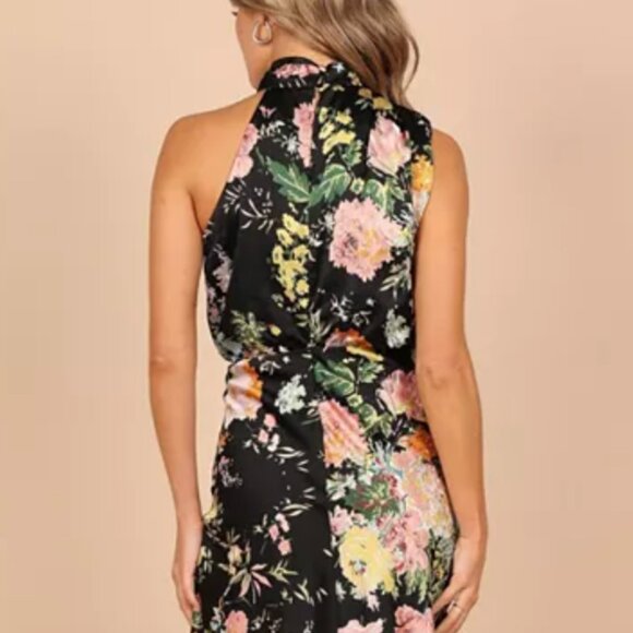 Petal & Pup Women's Anabelle Halter Neck Midi Dress - Black Floral - Picture 4 of 5